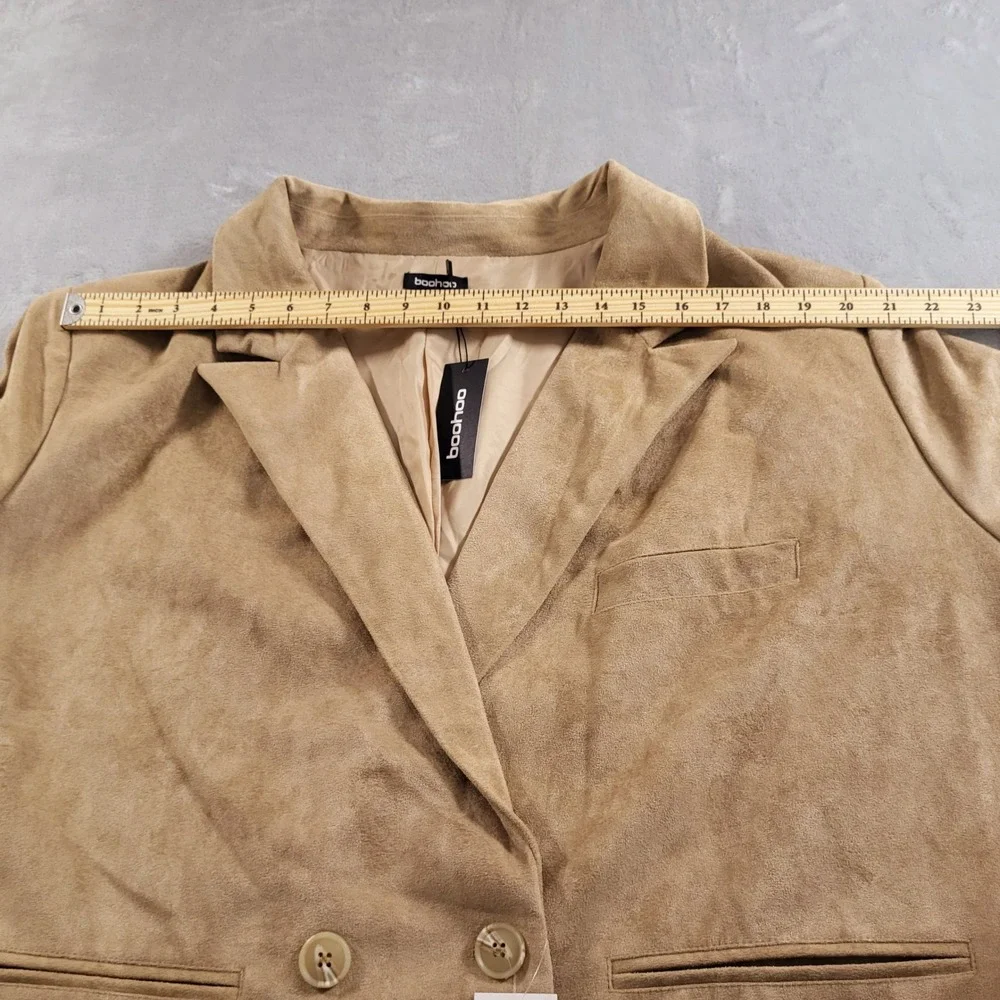 Womens Plus 24 NEW Faux Suede Double Breasted Blazer Stone Tan Relaxed Boohoo